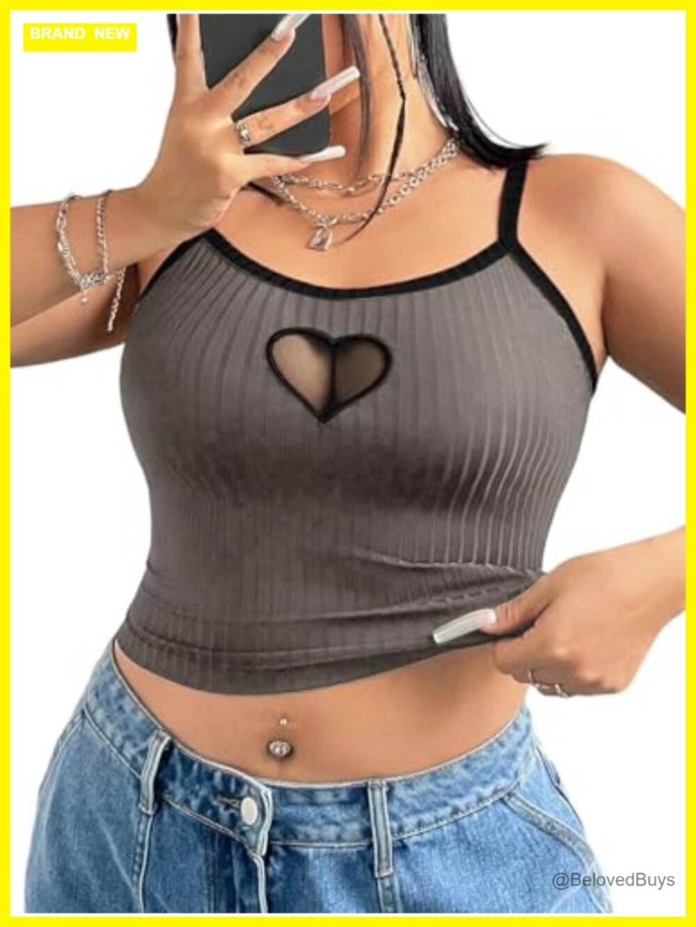 Plus Size Mesh Cut Out Crop Top Spaghetti Strap Cami Tank